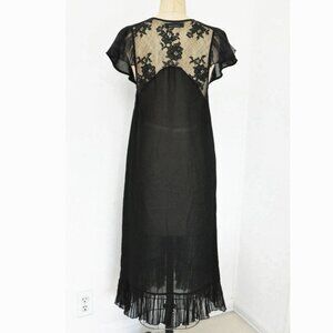 BOUDICCA BLACK 3/4 LENGTH DRESS LACE CHIFFON RUFFLE SMALL/10